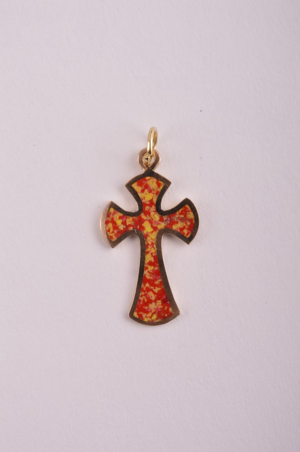 Крестик с камнями handmade подвеска на шею украшение из латуни крестик на шею фото 2