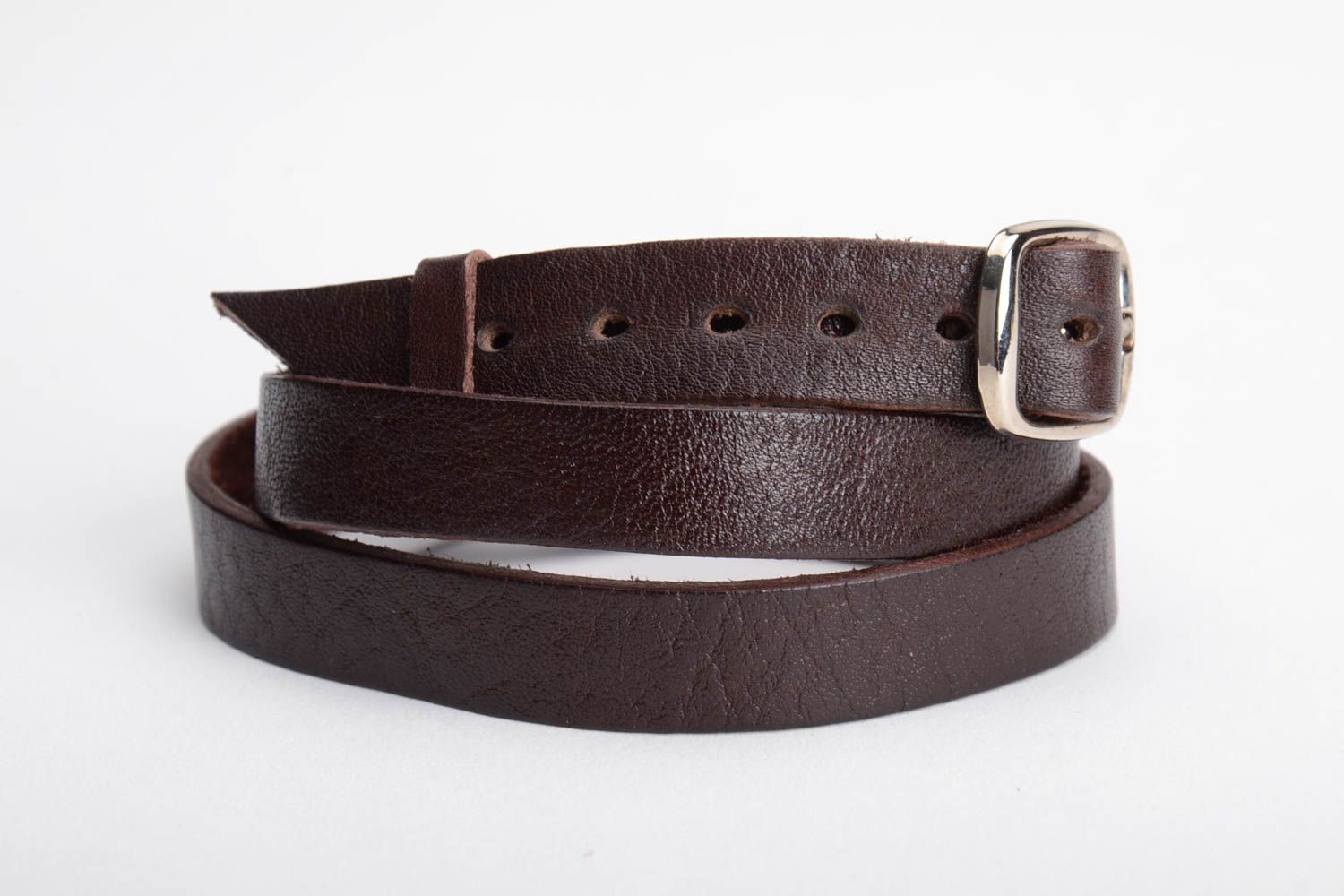 Dark brown handmade designer genuine leather bracelet of adjustable size unisex photo 3