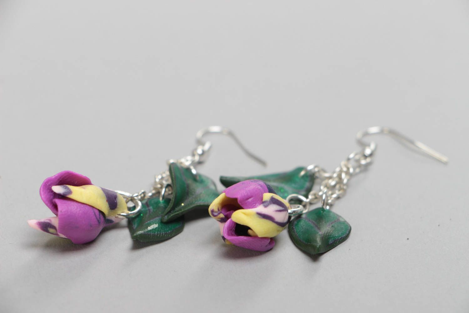 Earrings made of polymer clay in the form of flower buds long handmade jewelry photo 3