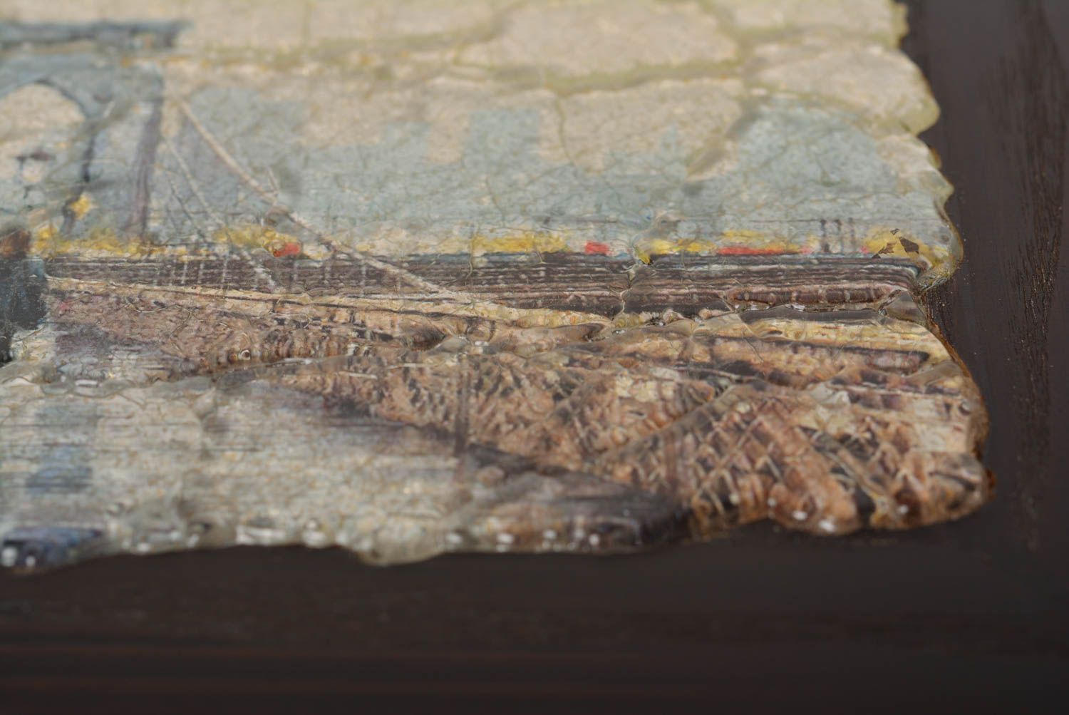 Панно на стену подарок ручной работы красивая картина из стекла и дерева Мост фото 4