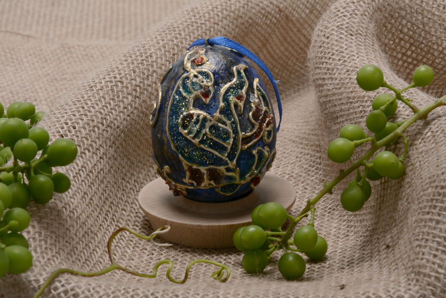 Suspension décorative artisanale œuf de Pâques Oiseau bleu du bonheur photo 5