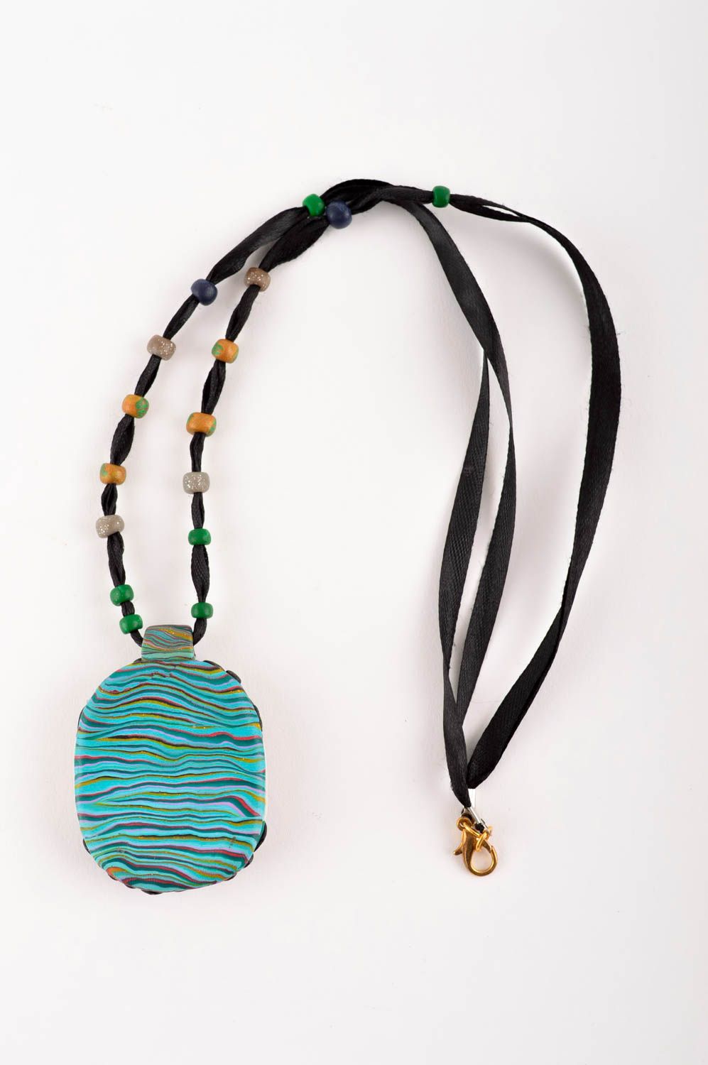 Handmade female necklace unusual clay pendant designer accessory gift photo 4