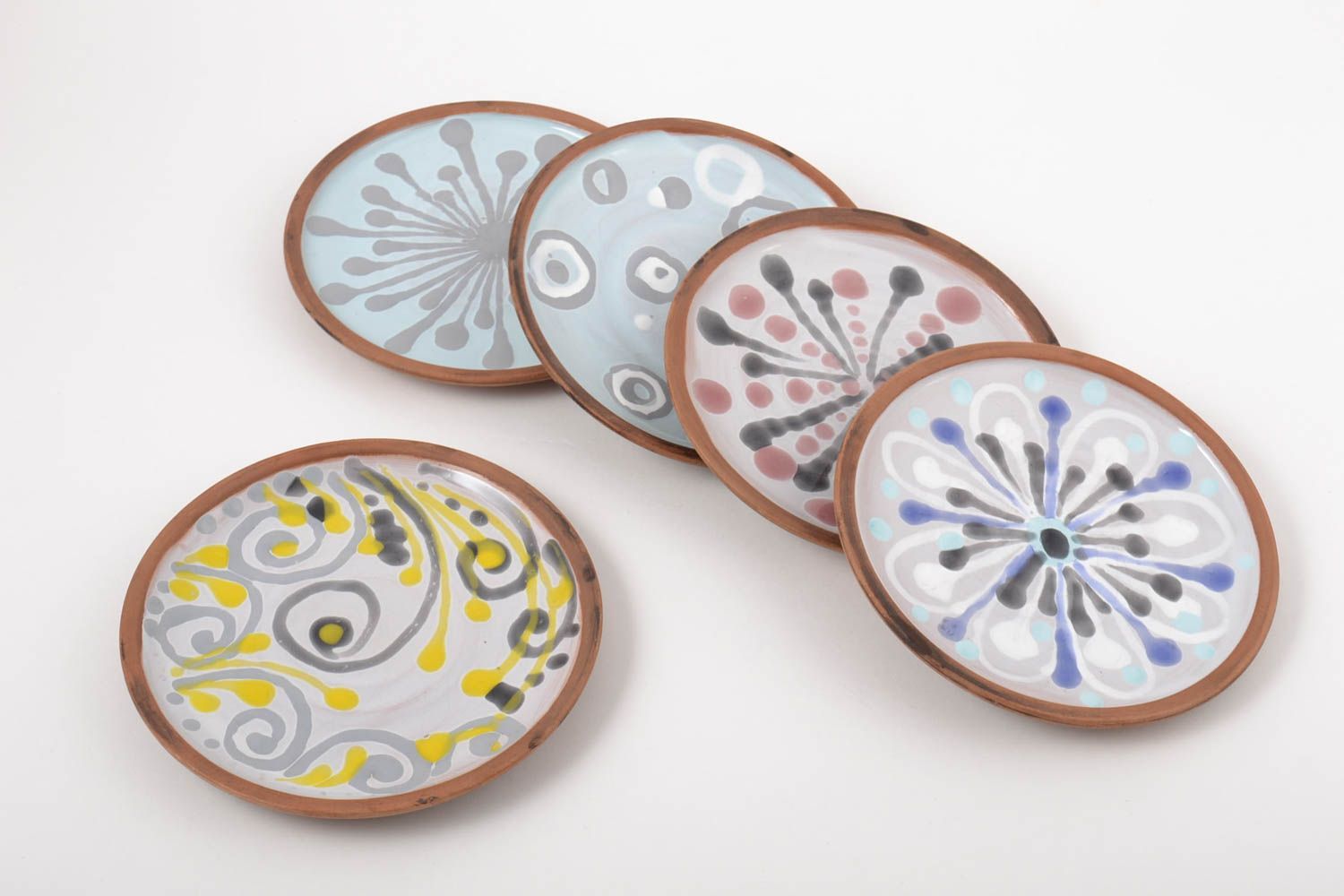 Керамические тарелки ручной работы глиняная посуда расписные тарелки 5 штук фото 5