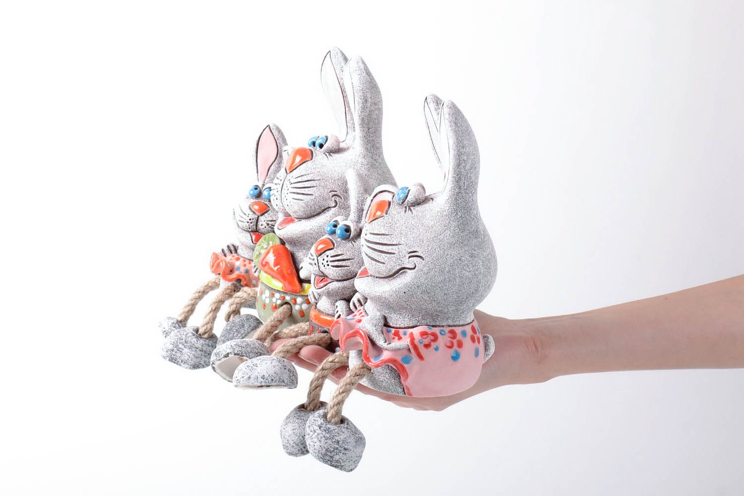 Salvadanaio fatto a mano di argilla conigli in ceramica regalo originale  foto 5