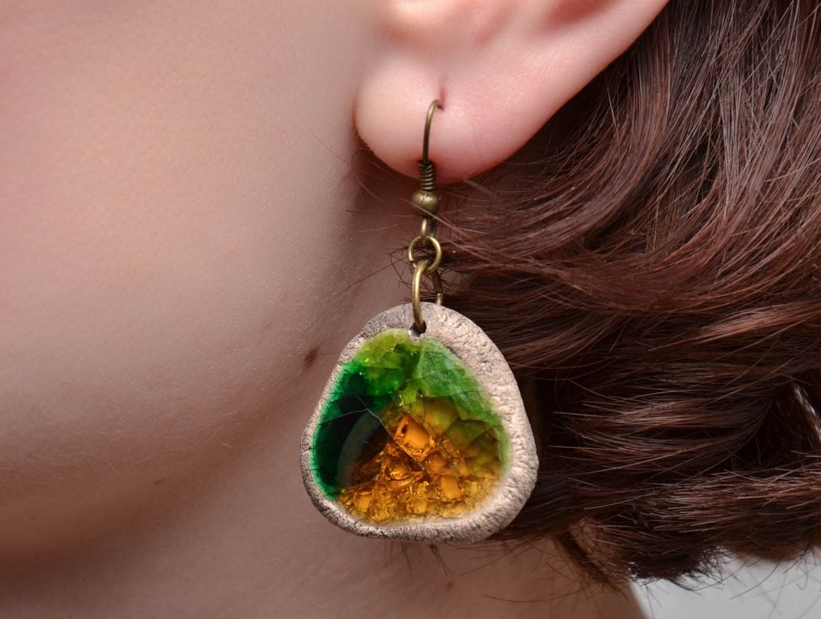 Ceramic earrings with glass photo 5