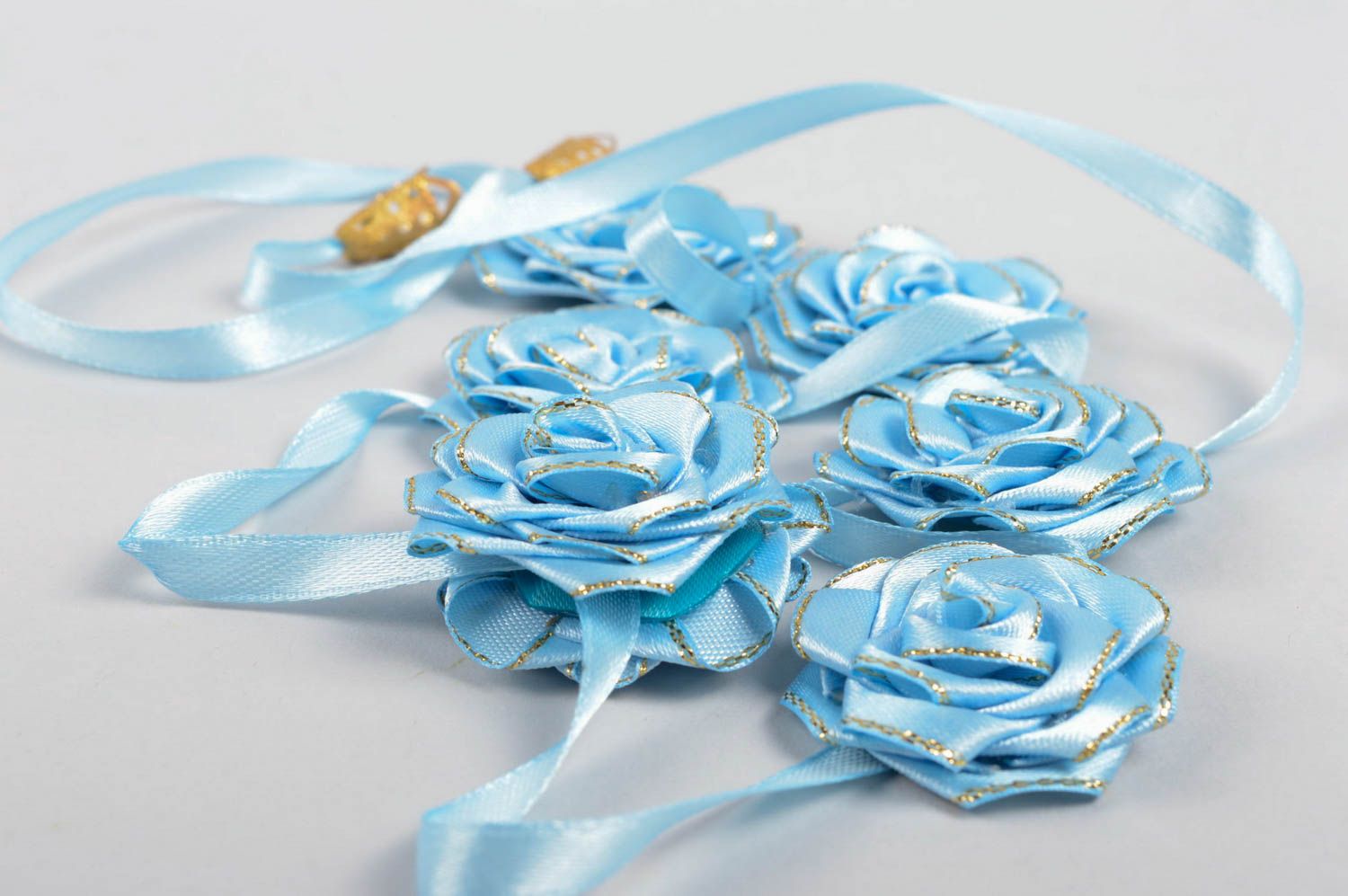 Mädchen Haarschmuck handmade Accessoire für Kinder Haar Band in Blau mit Rosen foto 5