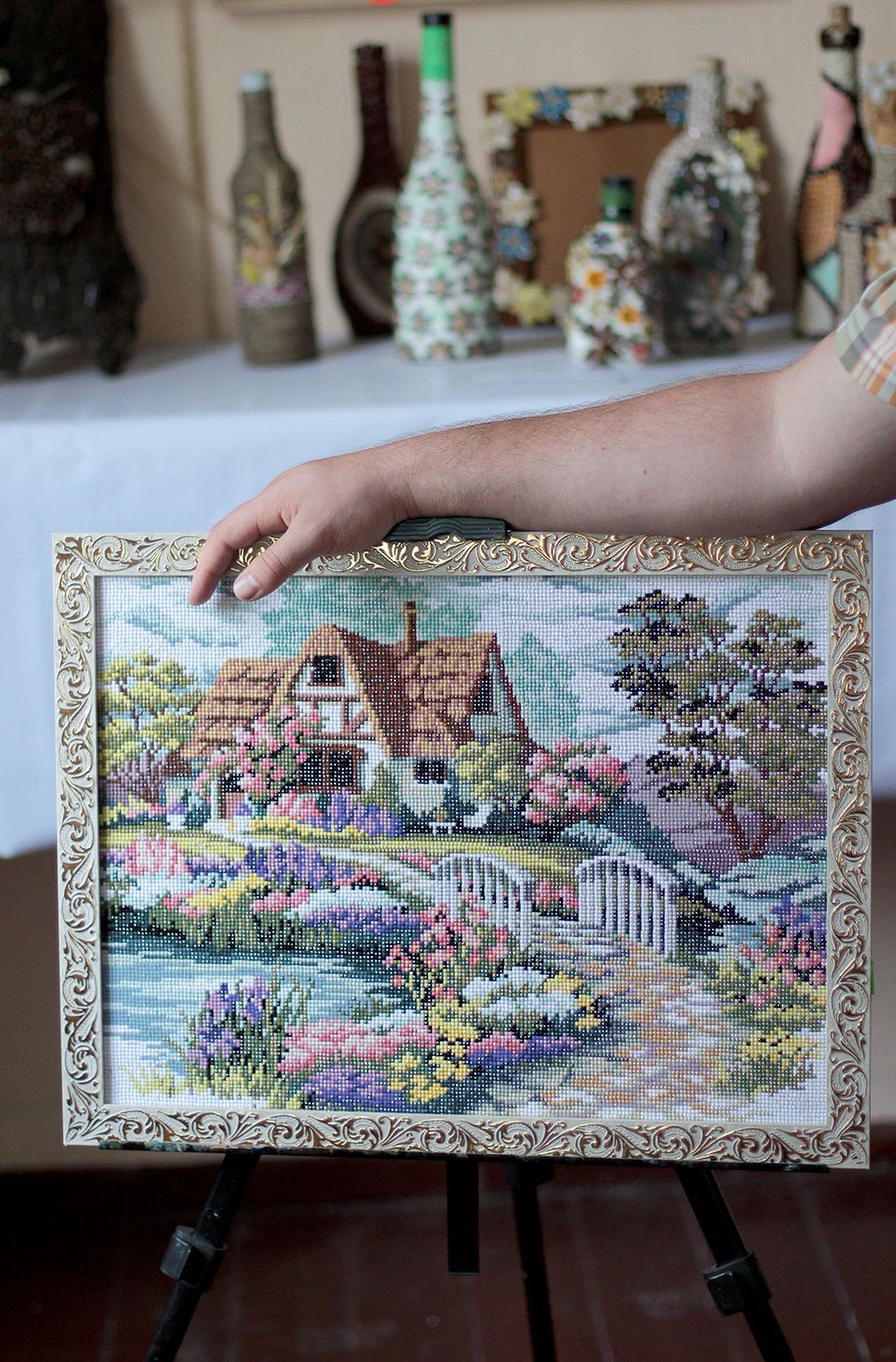 Cuadro bordado mosaico con abalorios decoración de interior regalo original foto 4