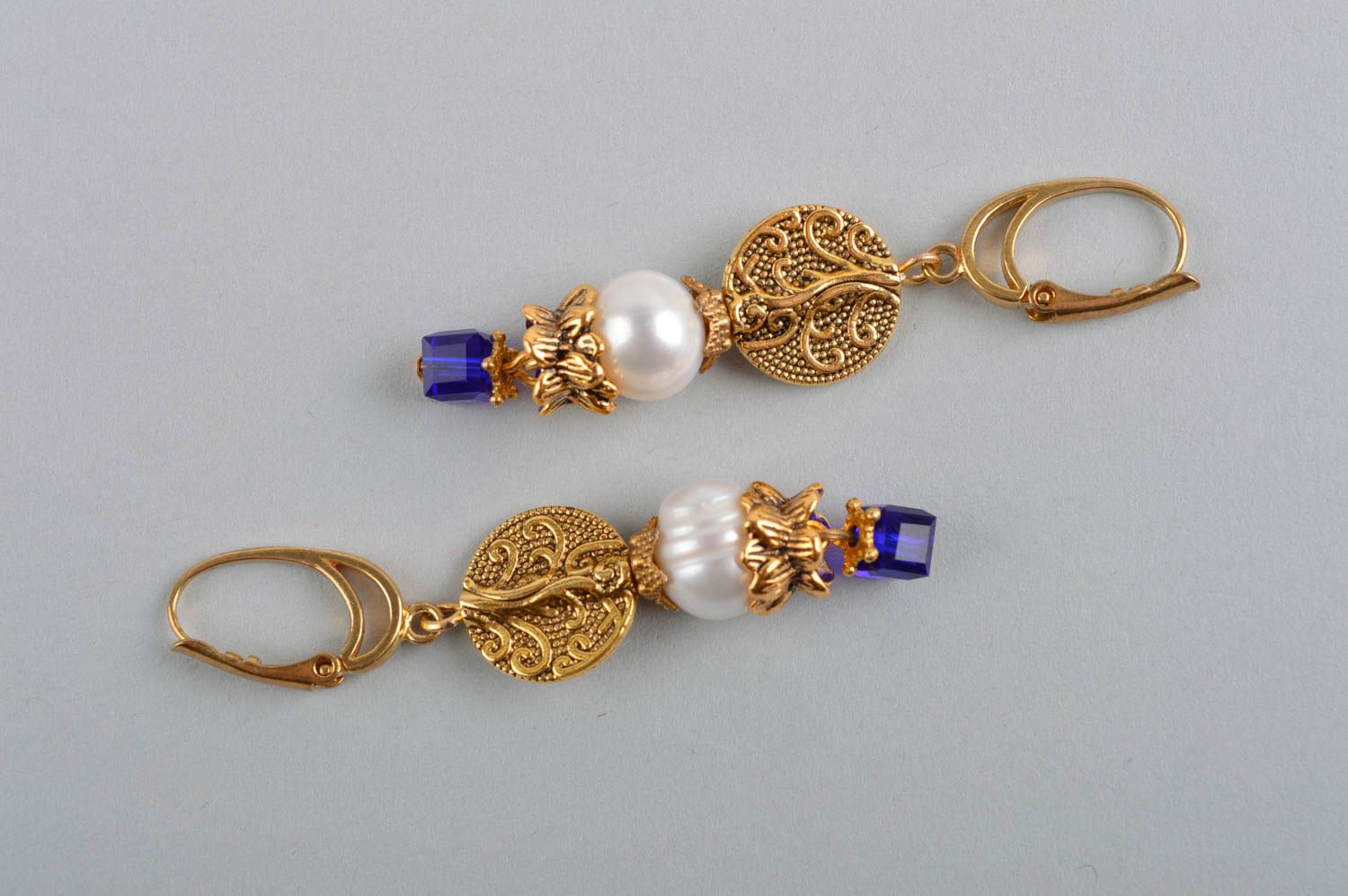 Handgemachte Ohrringe in Blau Perlen Ohrringe lang Perlen Schmuck mit Anhängern foto 5