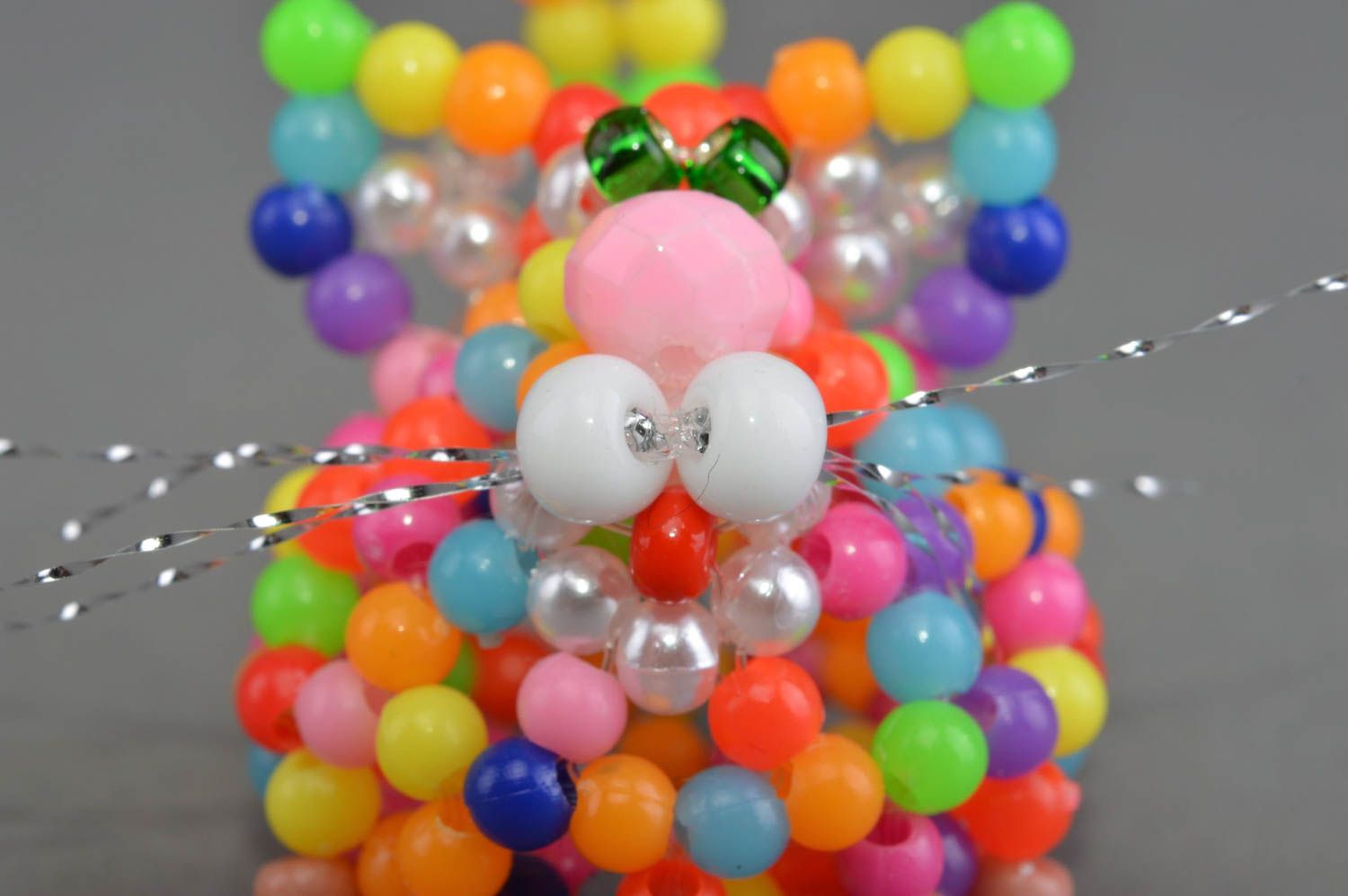 Chat en perles de rocaille figurine décorative faite main multicolore originale photo 5