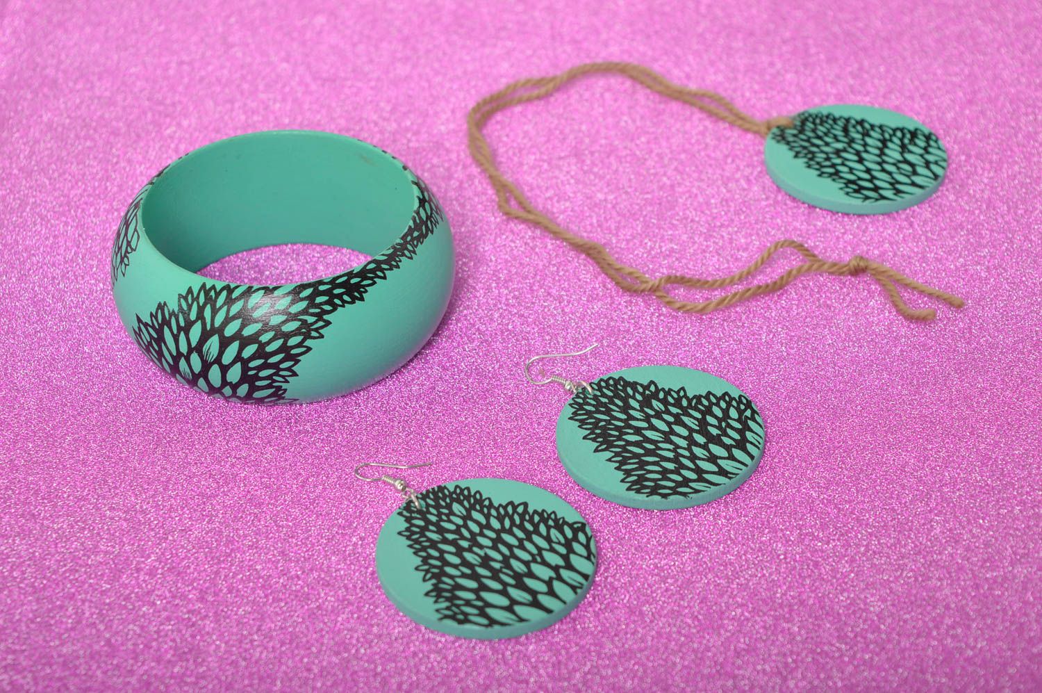 Деревянные украшения ручной работы модные серьги женский браслет круглый кулон фото 1
