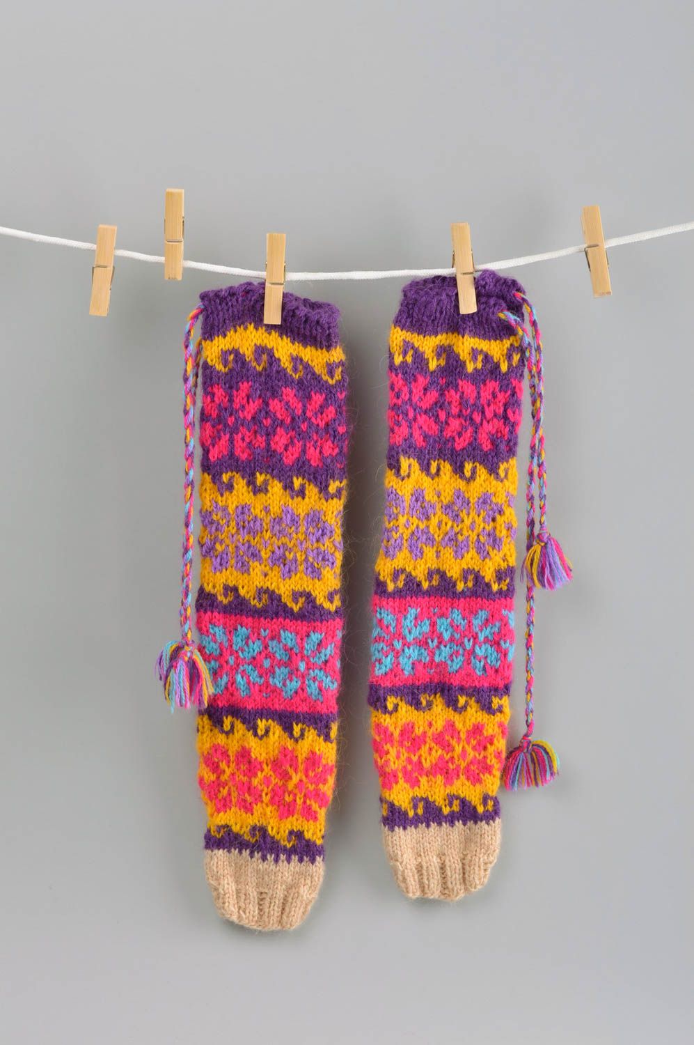 Handmade designer bright socks unusual female socks beautiful woolen socks photo 1