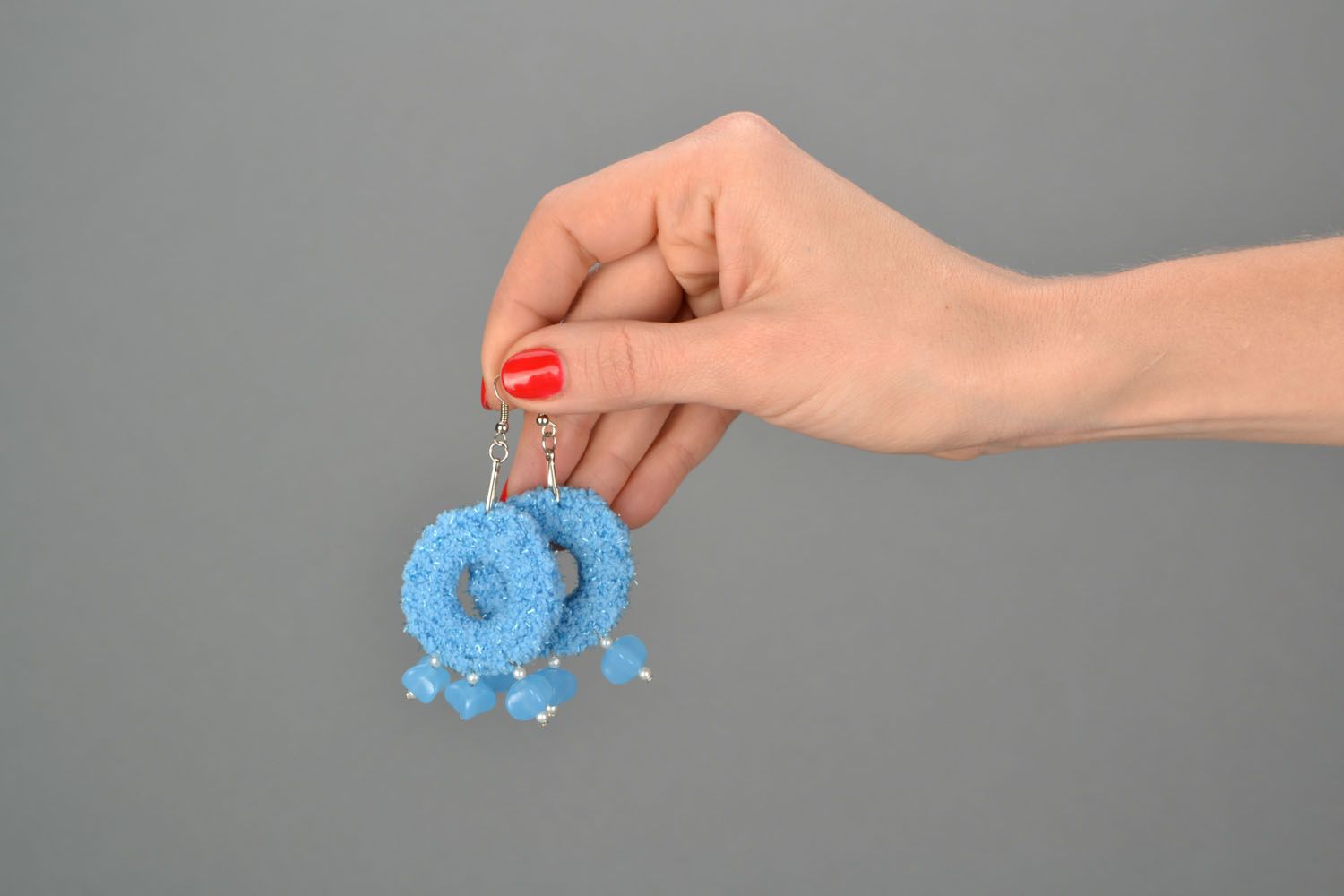 Blue crochet earrings photo 2