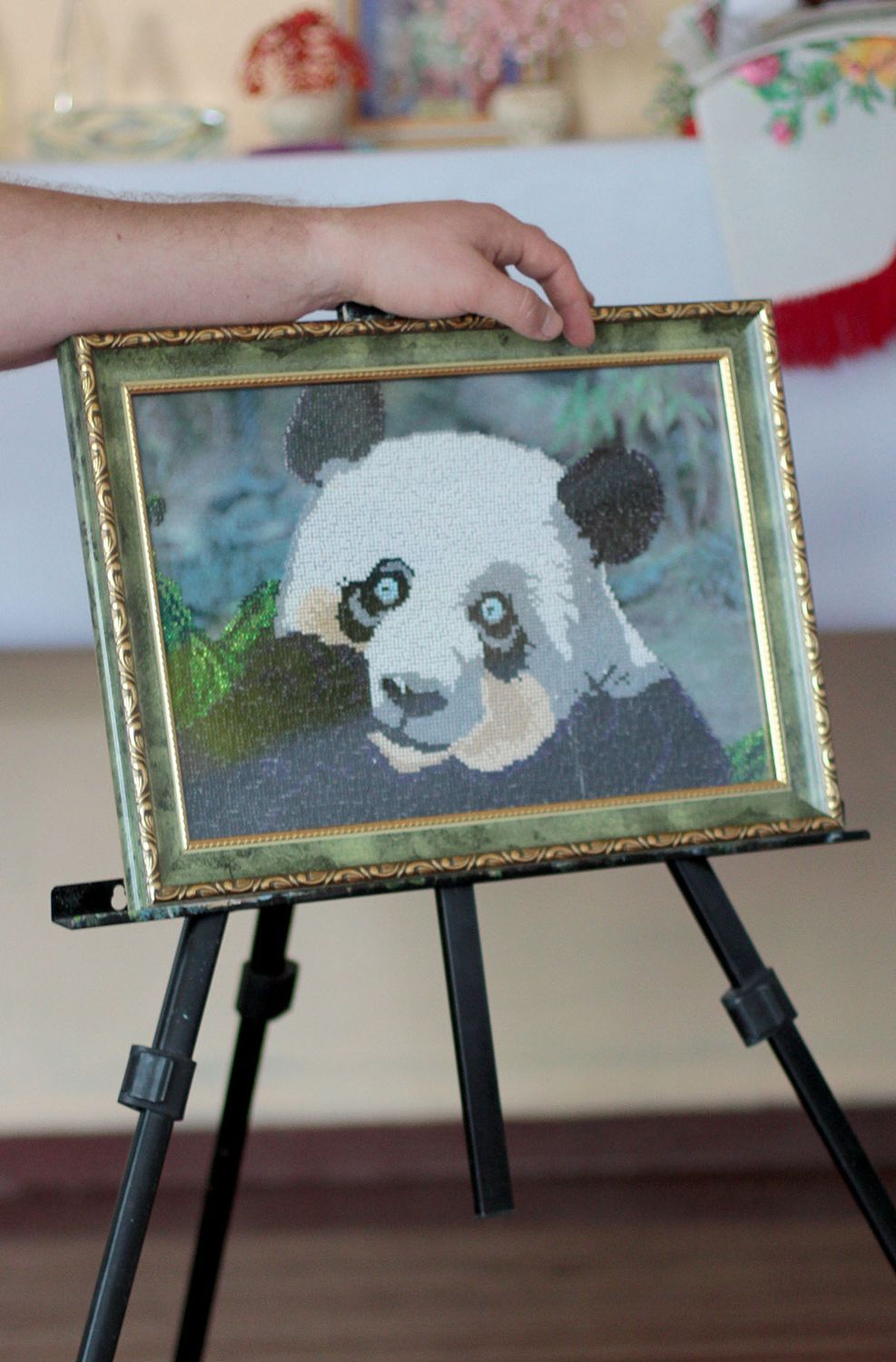 Cuadro bordado con abalorios decoración de interior regalo original Panda foto 4