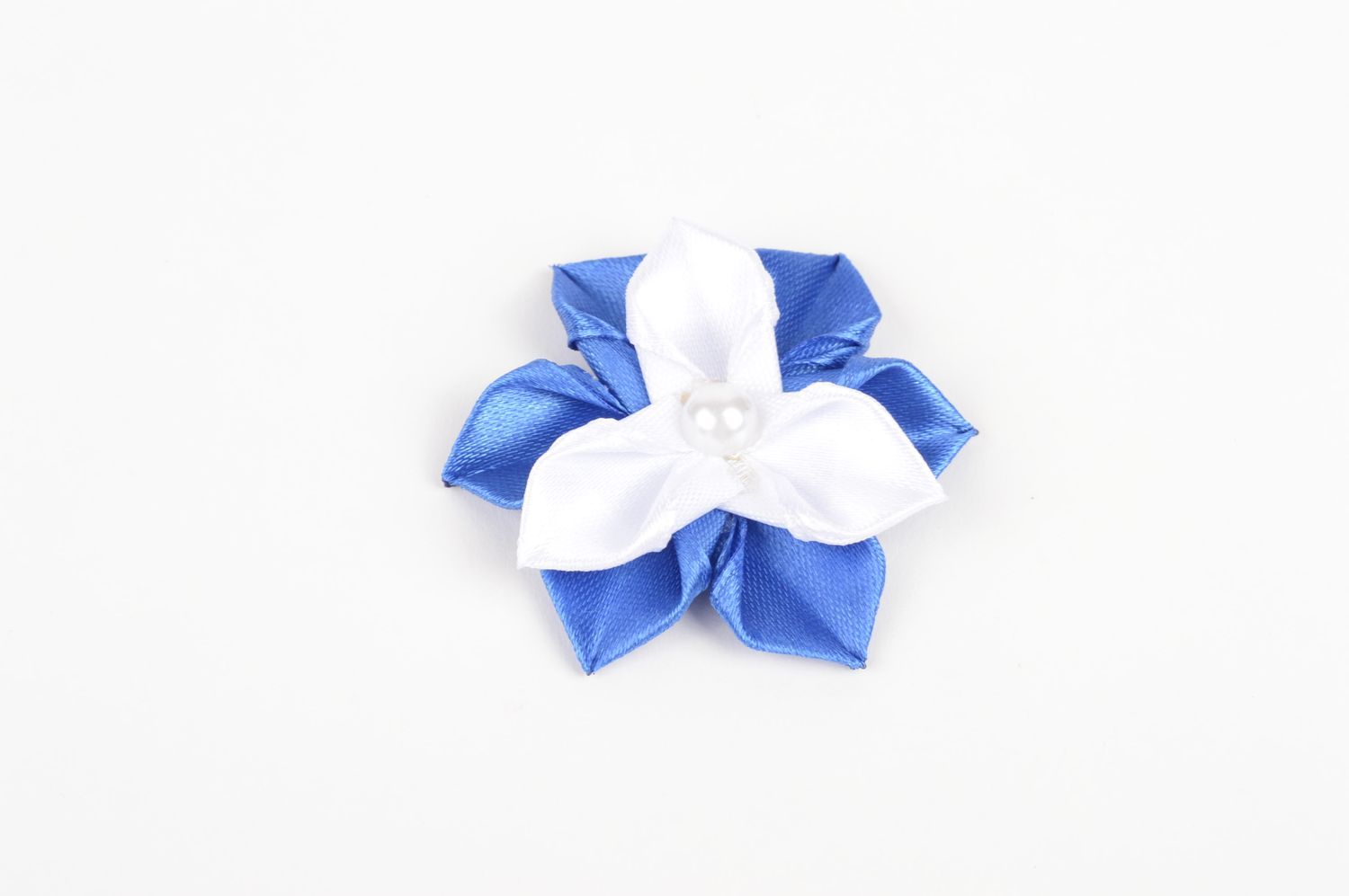 Élastique cheveux fait main Accessoire coiffure fleur blanche bleue Cadeau fille photo 2