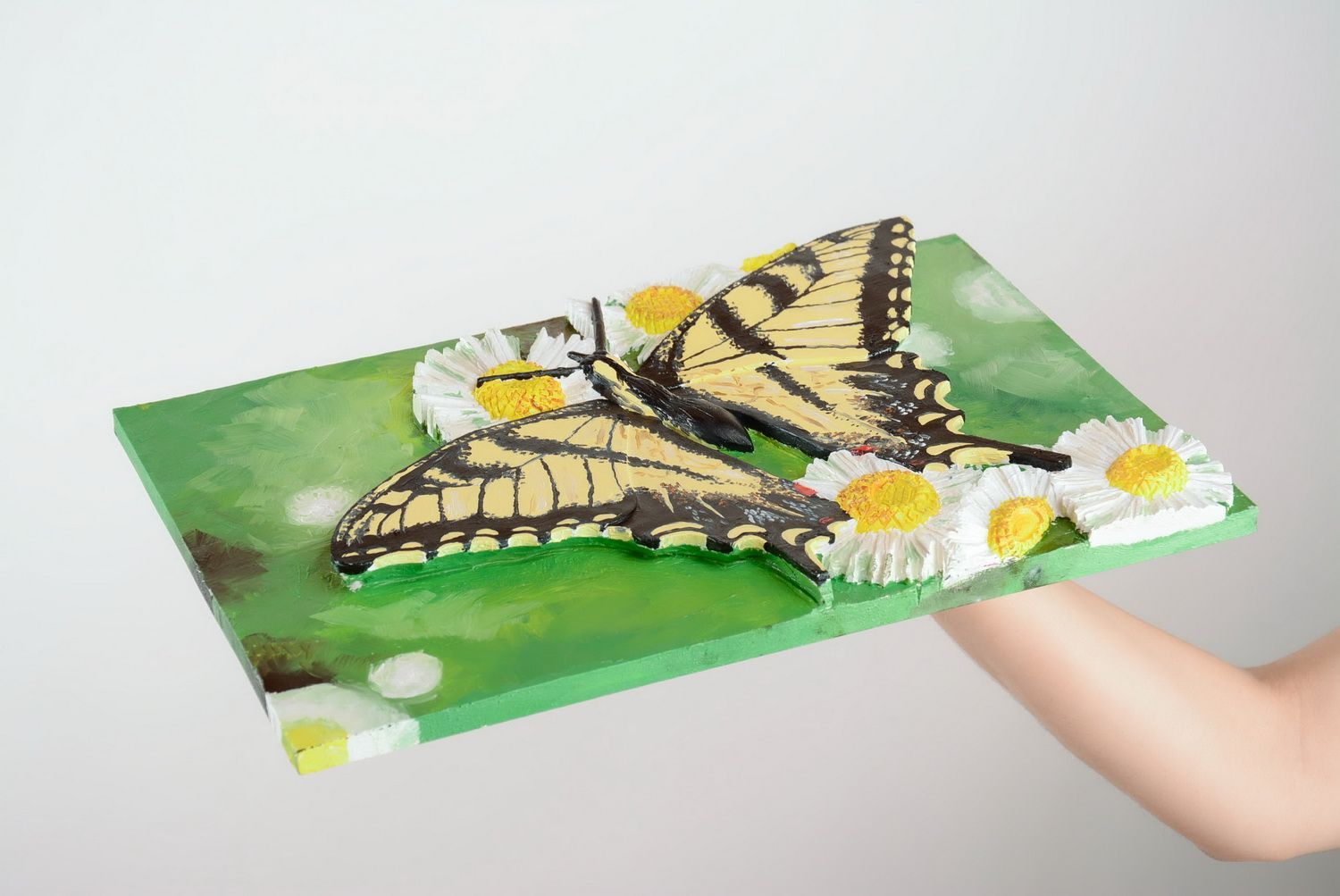 Ölgemälde Schmetterling in Kamillen foto 2