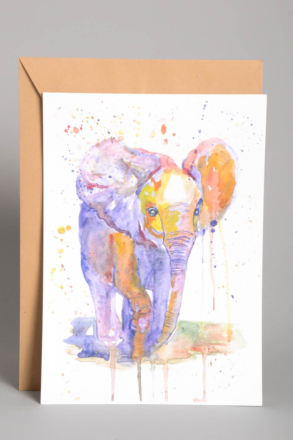 Tableau éléphant fait main Décoration murale à l'aquarelle Déco salon originale photo 1
