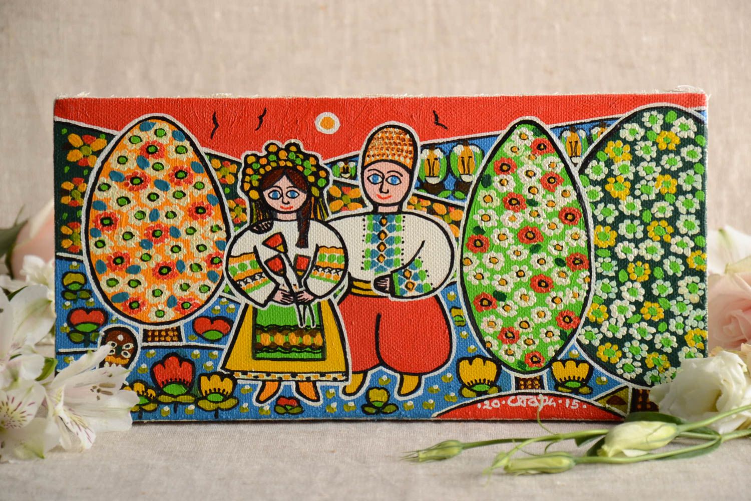 Cuadro moderno pintado al óleo sobre lienzo de lino artesanal Pareja enamorada  foto 1