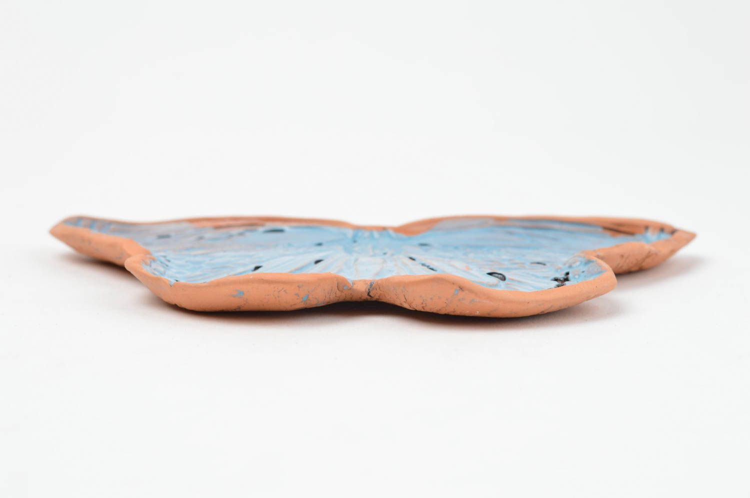 Dekorativer Teller aus Ton Schmetterling blau schön künstlerische Handarbeit foto 3