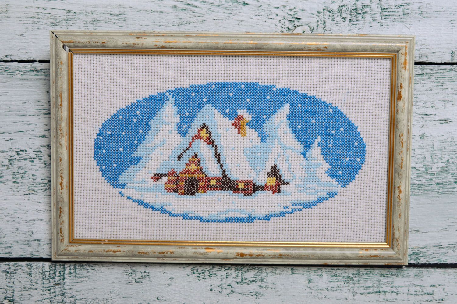 Hand embroidered picture Winter Landscape photo 1