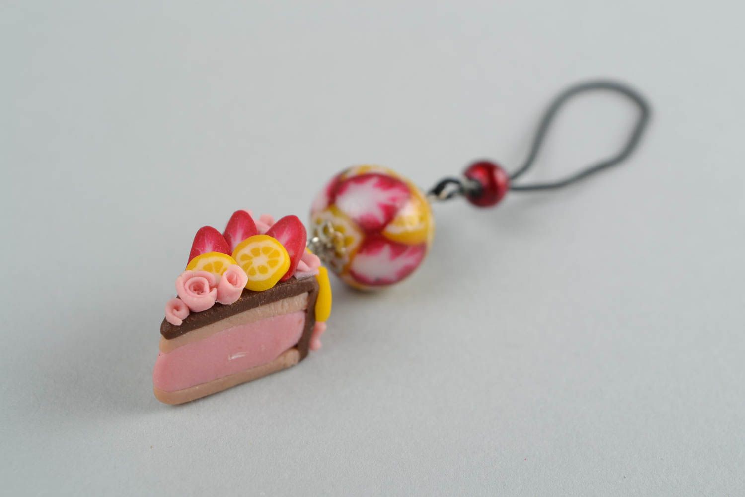 Unusual handmade molded polymer clay keychain in the shape of cake photo 1