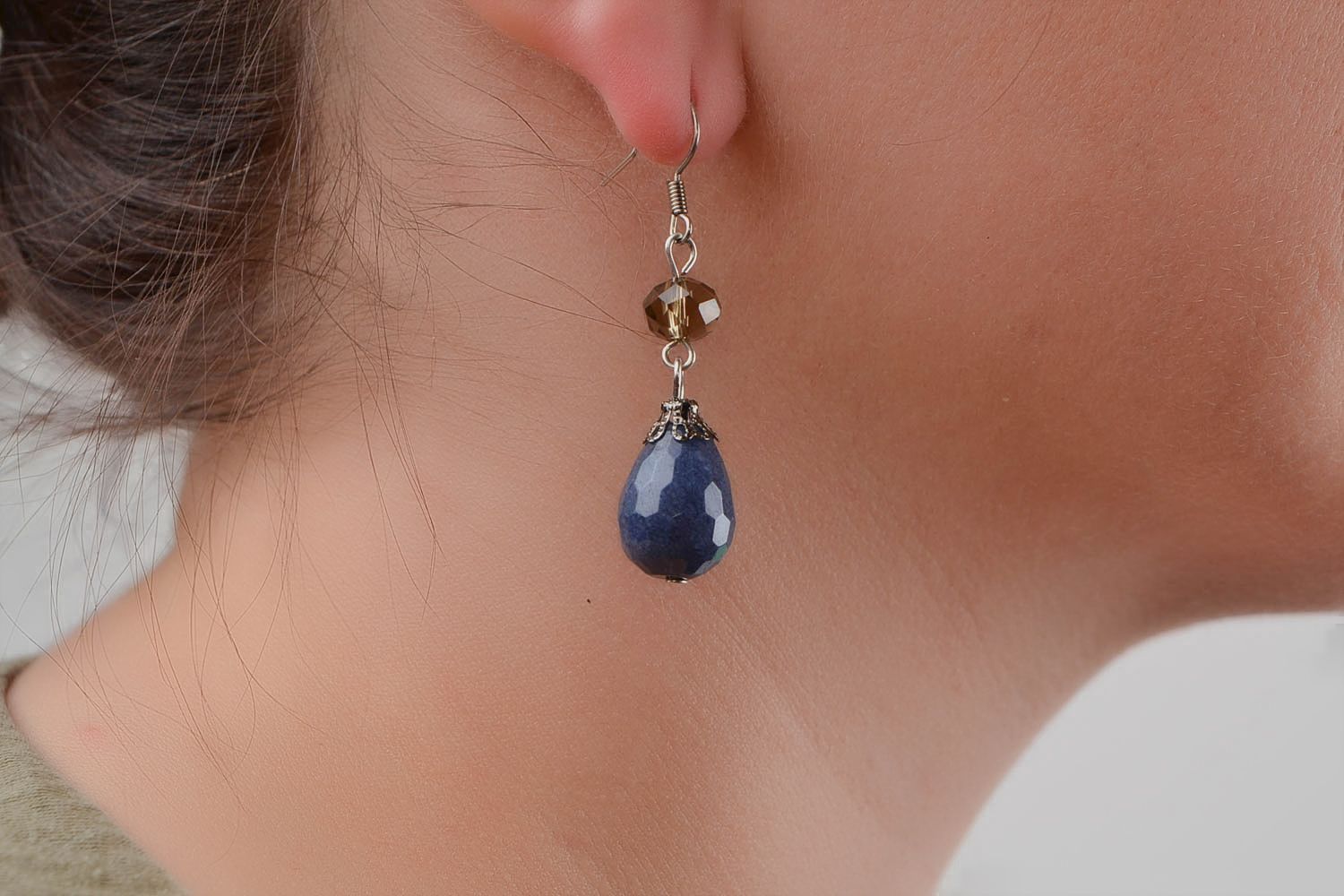 Designer cute handmade beautiful blue unusual earrings made of Czech glass photo 2