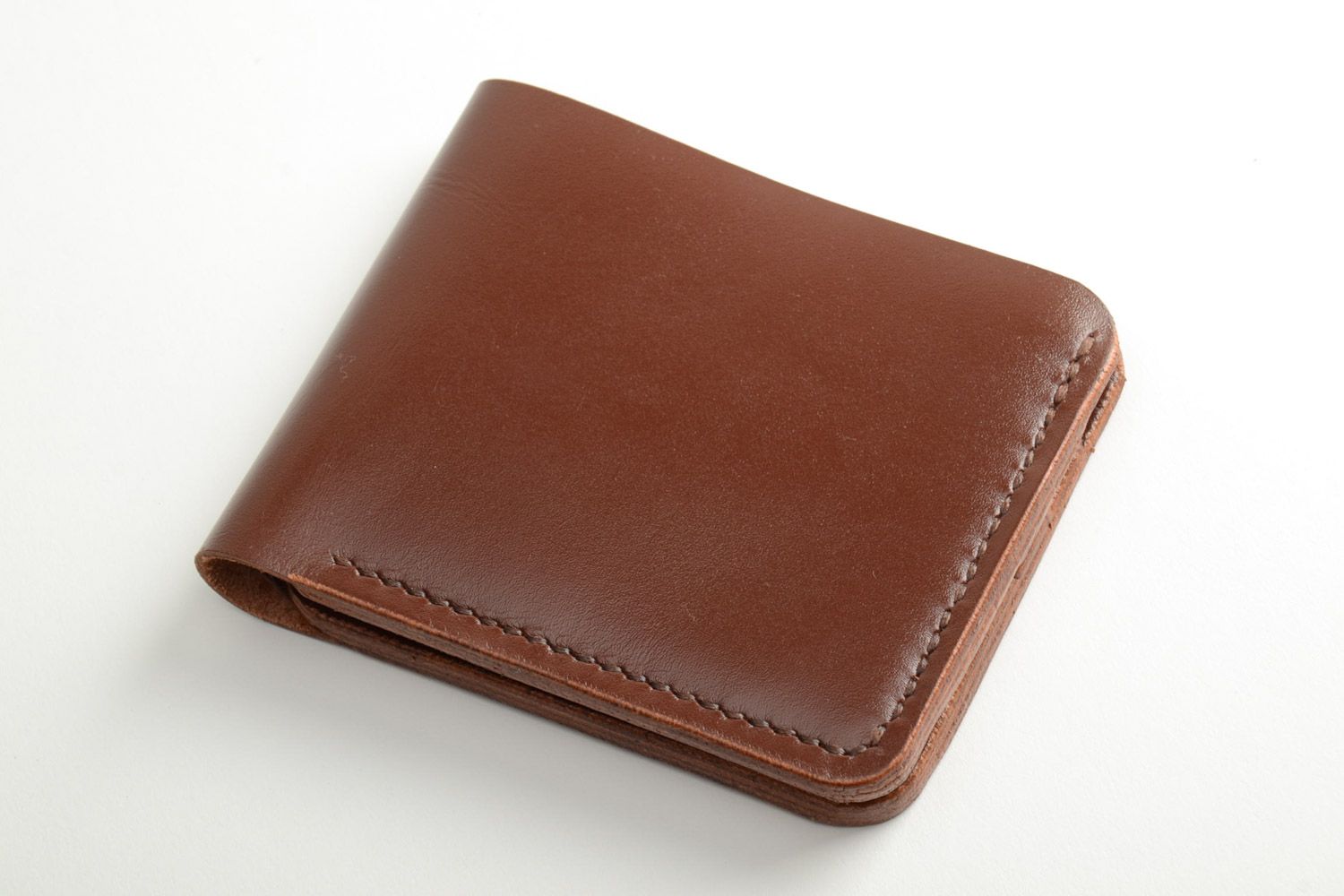 Men's wallet hand made of genuine leather of brown color for 7 departments photo 2