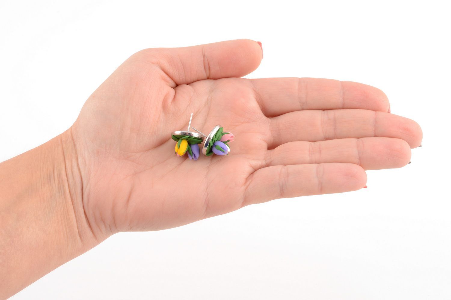 Runde handgemachte Blumen Ohrstecker aus Polymer Ton Designer Ohrringe bunt foto 4