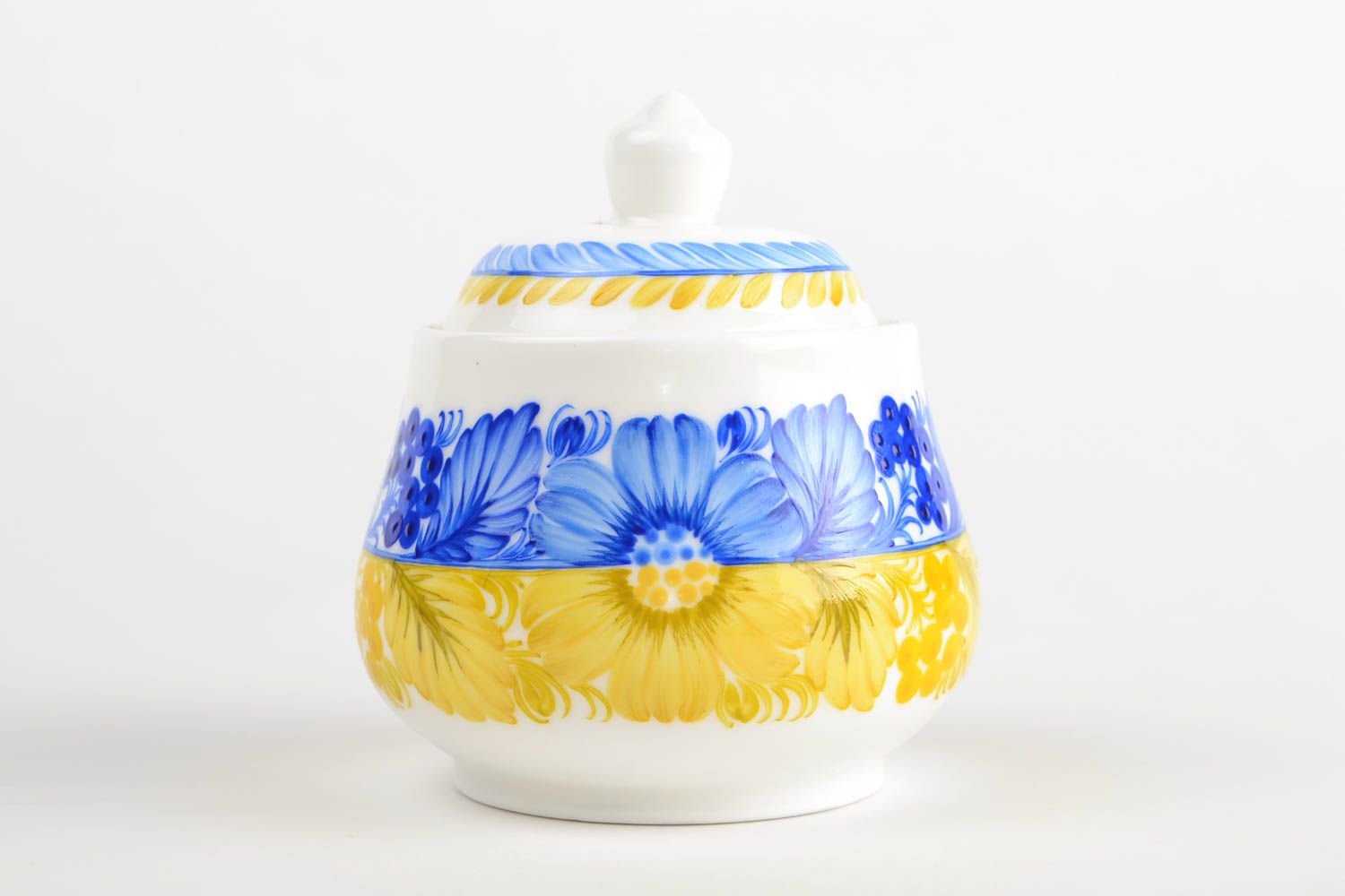 Handmade ceramic sugar bowl Petrikov painting tableware porcelain dishes photo 3