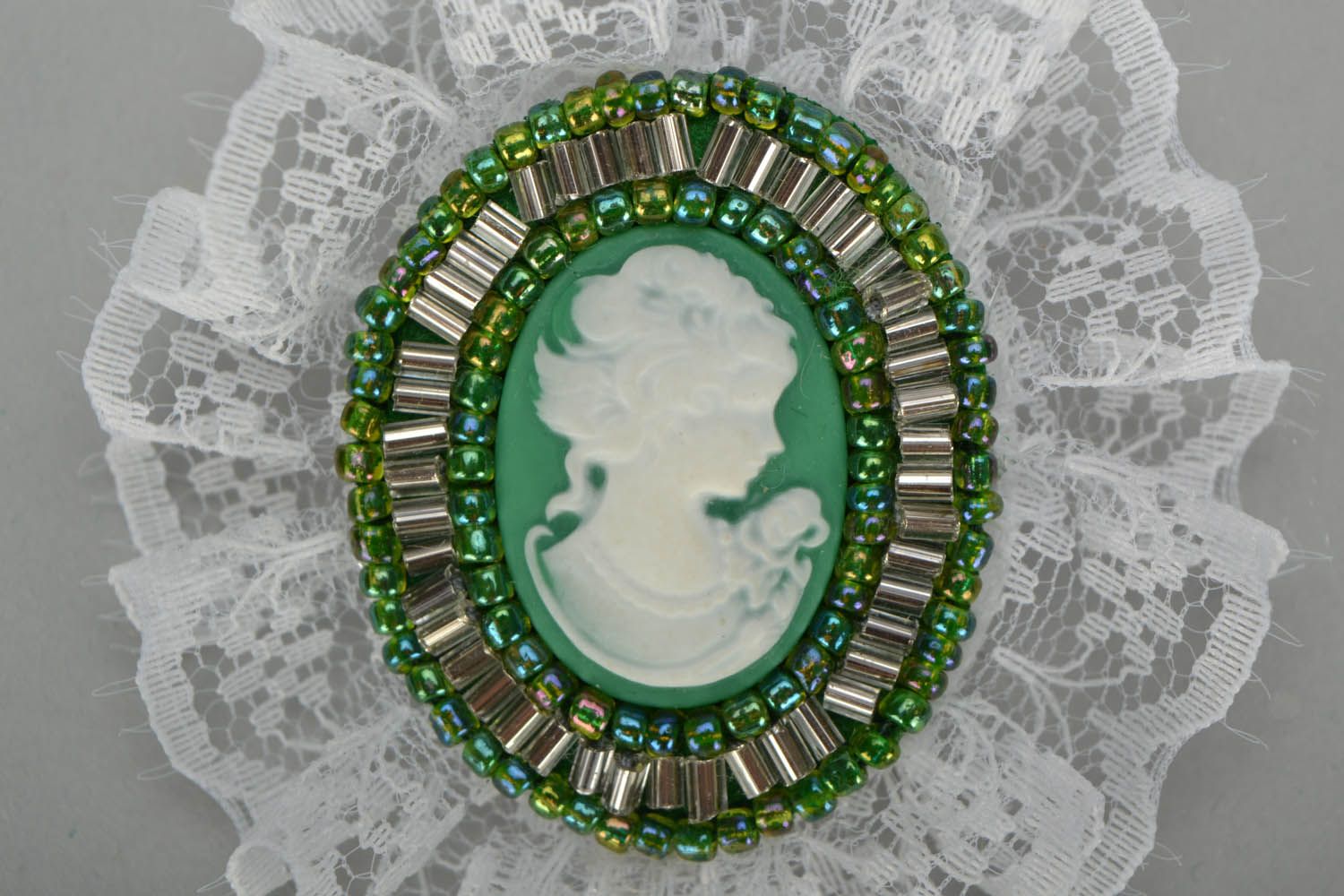 Brooch with lace Green photo 5