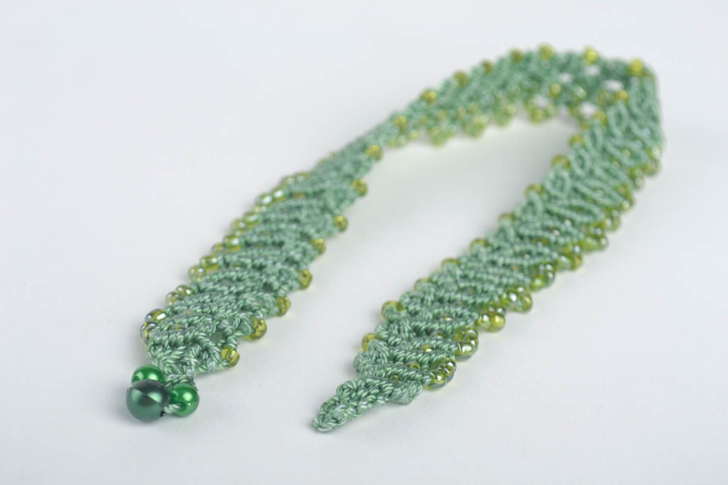 Collier macramé Bijou fait main vert fils perles de rocaille Cadeau femme photo 2