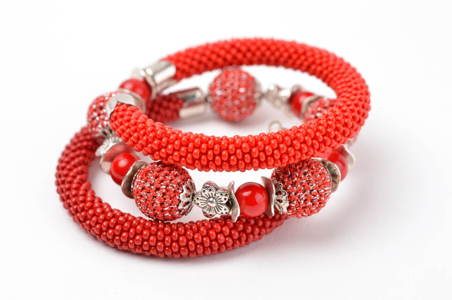 Art handmade large and small red beads two-row bracelet for women and girls photo 3