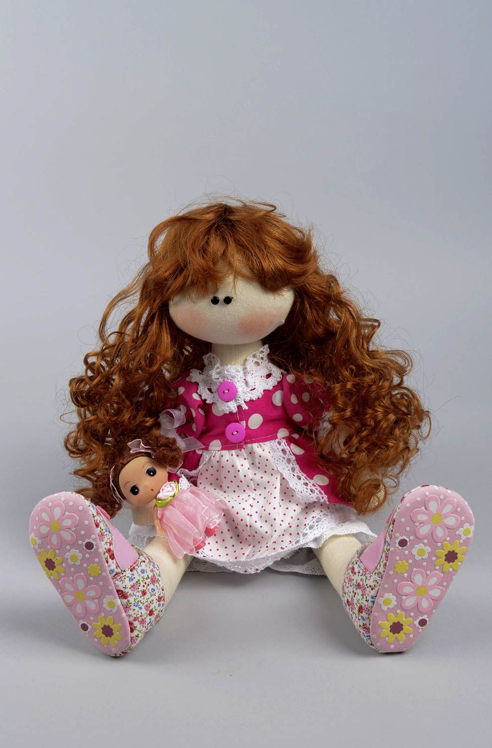Grande poupée Jouet fait main fille rousse en tissus Cadeau pour fille original photo 4