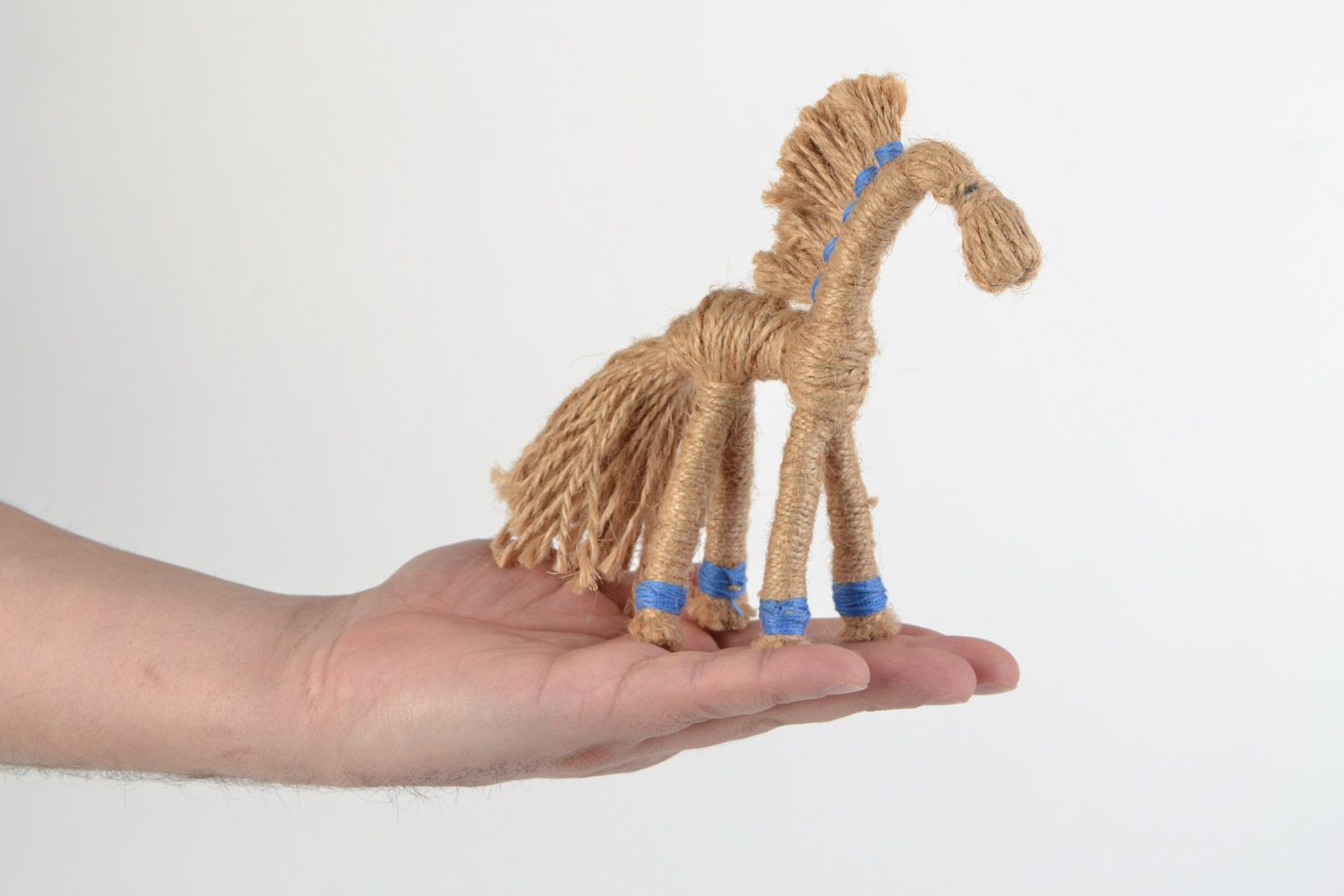 Handmade toy Horse woven of waxed cord and string in Ukrainian ethnic style photo 2