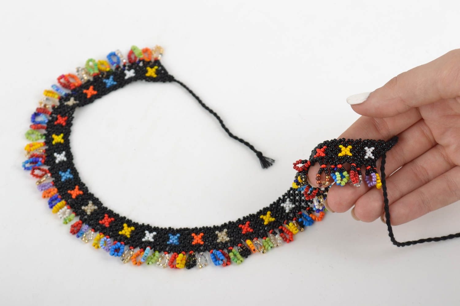 Handmade designer evening festive bead woven women's necklace ethnic jewelry photo 5