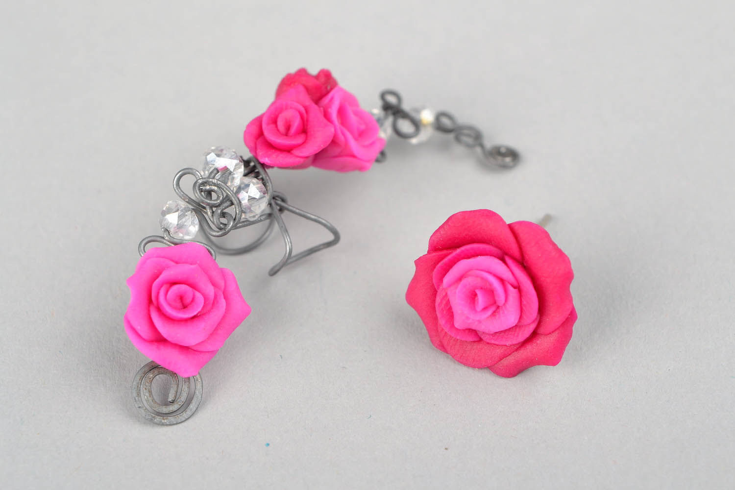 Stud earring and cuff Pink roses photo 3