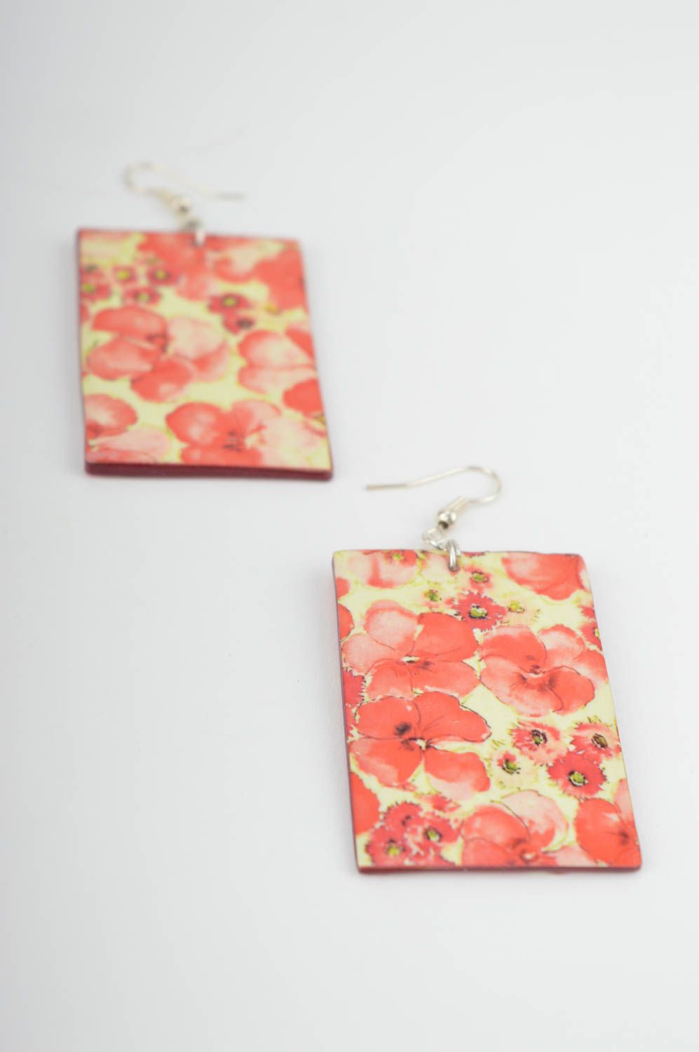 Handmade Accessoire für Frauen Modeschmuck Ohrringe Designer Schmuck rote Blumen foto 5