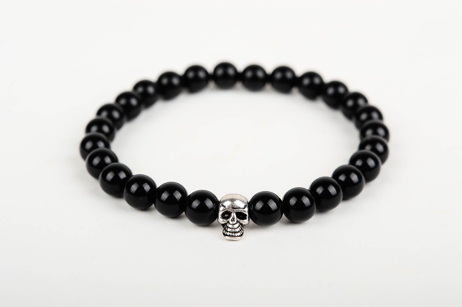 Bracelet with beads handmade accessories wrist black bracelet with skull  photo 3