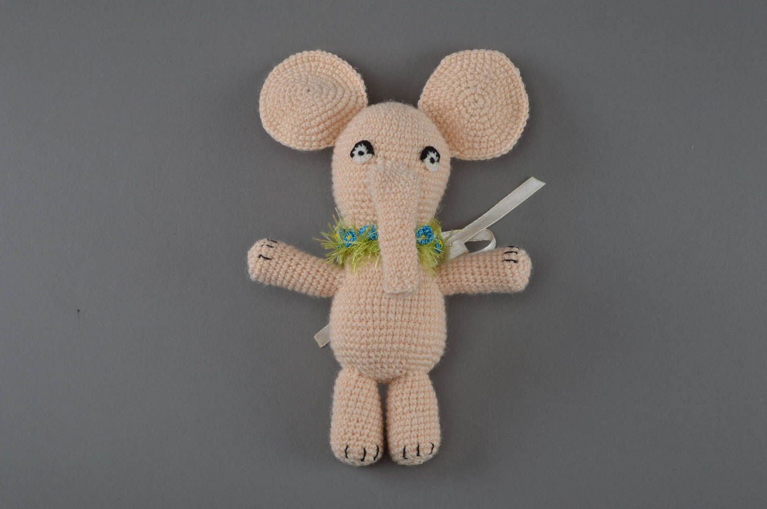Soft handmade toy elephant made of wool and acrylic beautiful crocheted doll photo 1