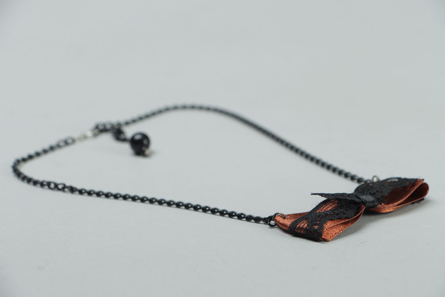 Handmade fabric bow pendant with chain photo 3