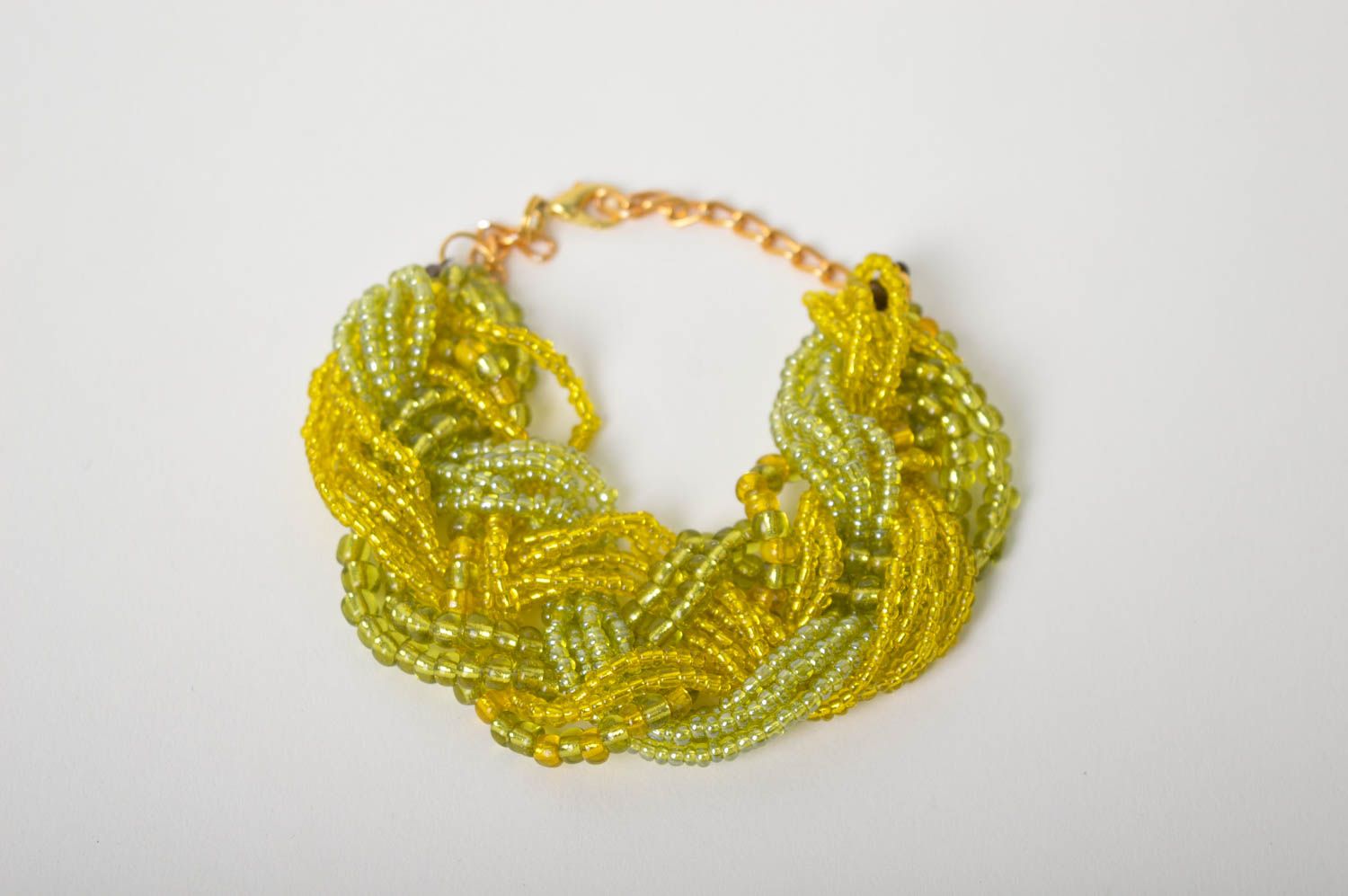 Light green and yellow handmade beaded adjustable bracelet for girls photo 5