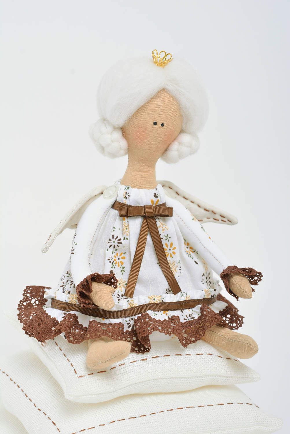 Unusual handmade natural fabric soft interior doll for home Princess and the Pea photo 2