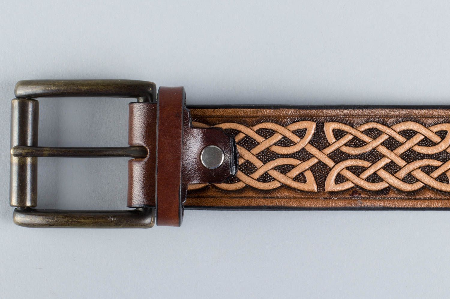 Handmade light genuine leather men's belt with metal buckle men's accessories photo 2