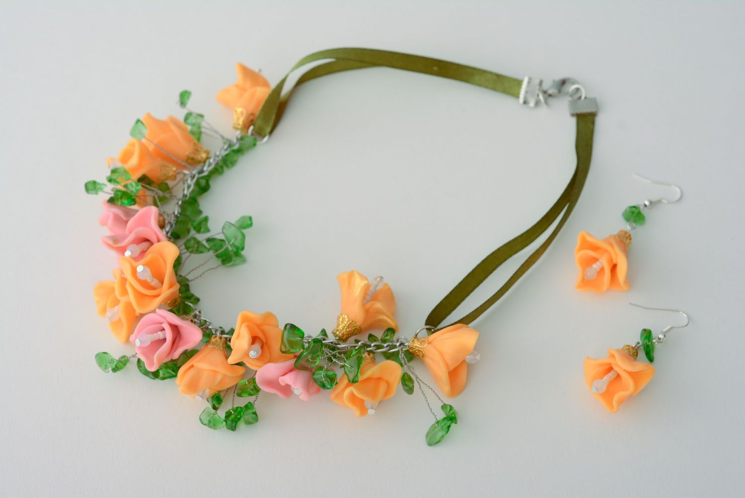 Polymer clay jewelry set Spring Flowers photo 1
