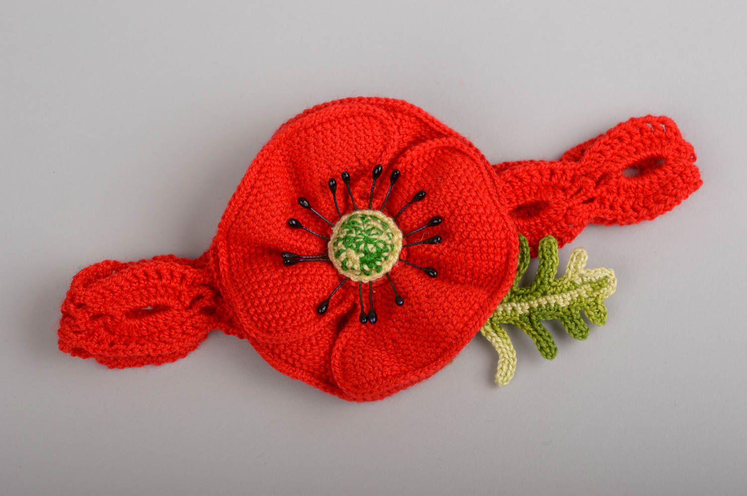 Handmade Haarband mit Blume Mädchen Haarschmuck rotes Haarband gehäkelt foto 1