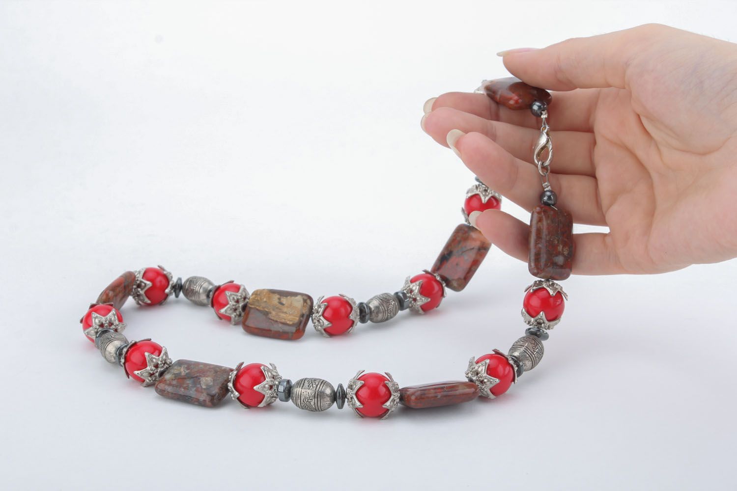 Длинное ожерелье с натуральными камнями  фото 5