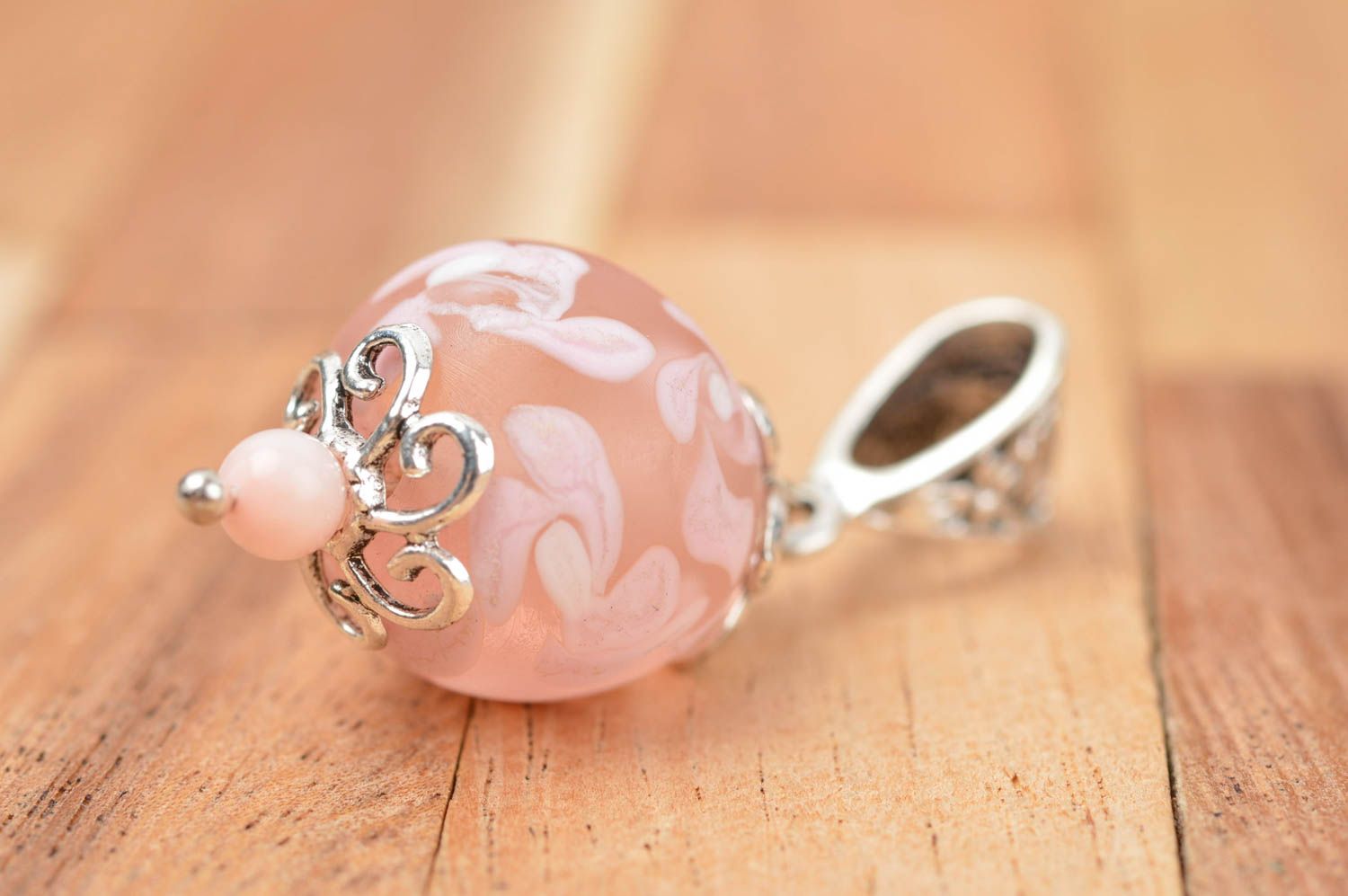 Handmade pendant women necklace glass pendant lampwork technique pink bead  photo 2
