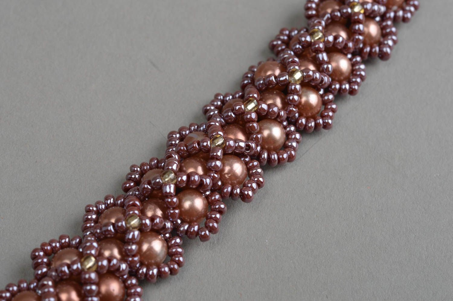 Bracelet en perles de rocaille et perles fantaisie fait main brun pour femme photo 4