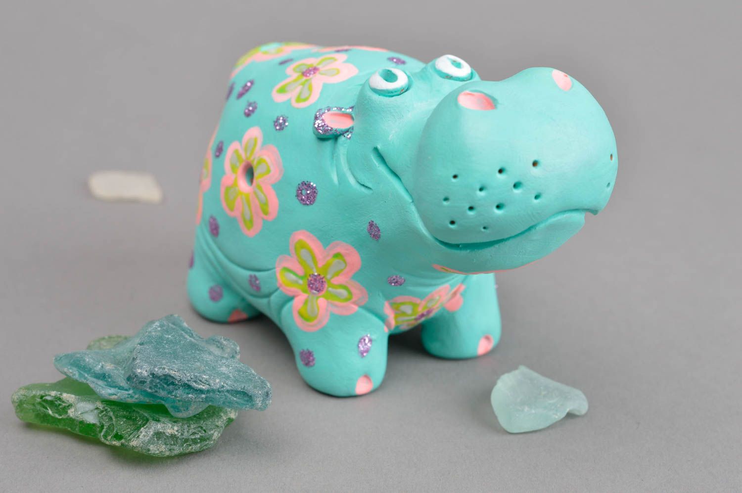 Sifflet jouet fait main Instrument de musique argile Figurine hippopotame  photo 1