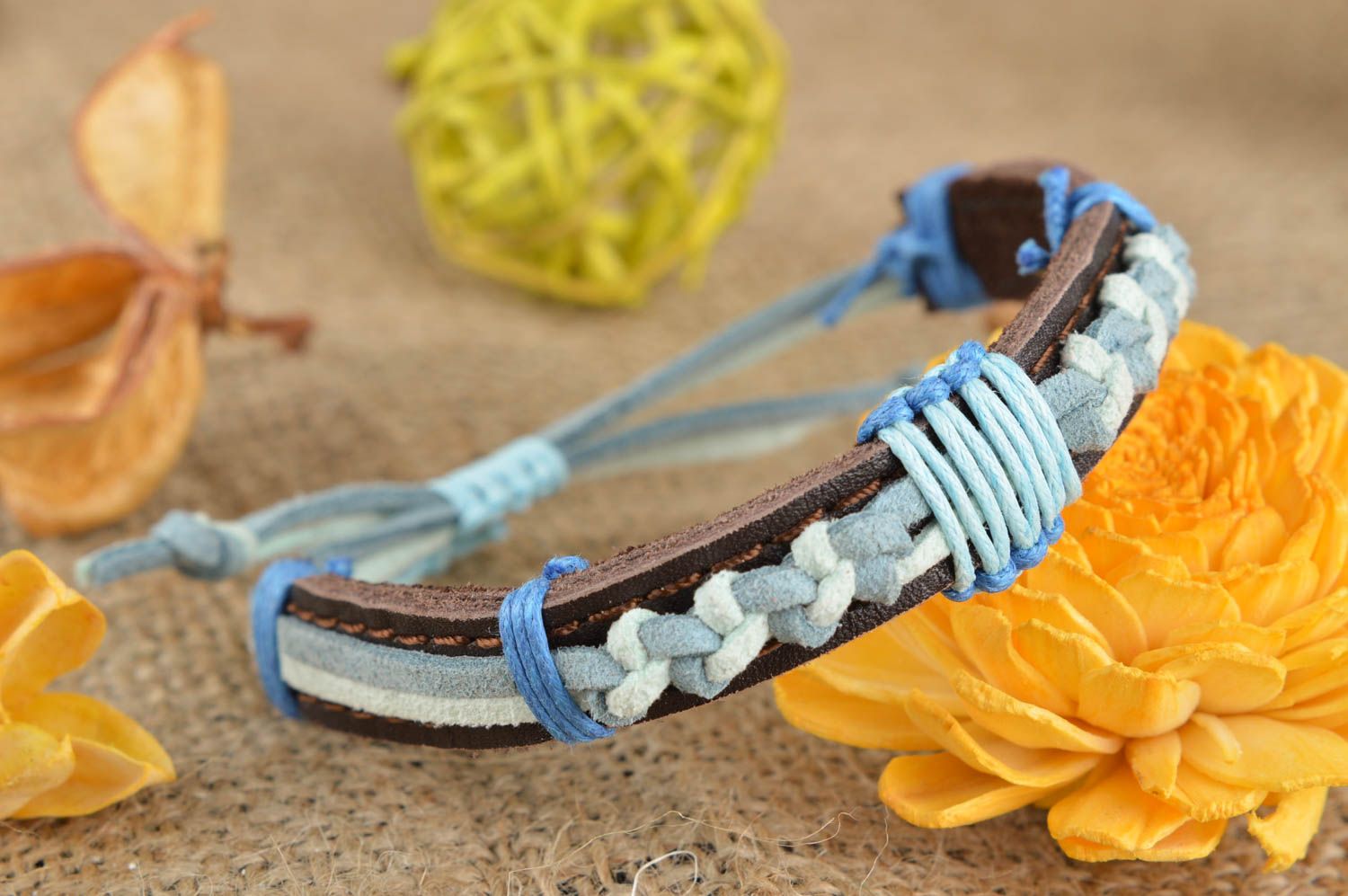 Handmade Leder Armband geflochten blau Designer Schmuck Accessoires für Frauen foto 1