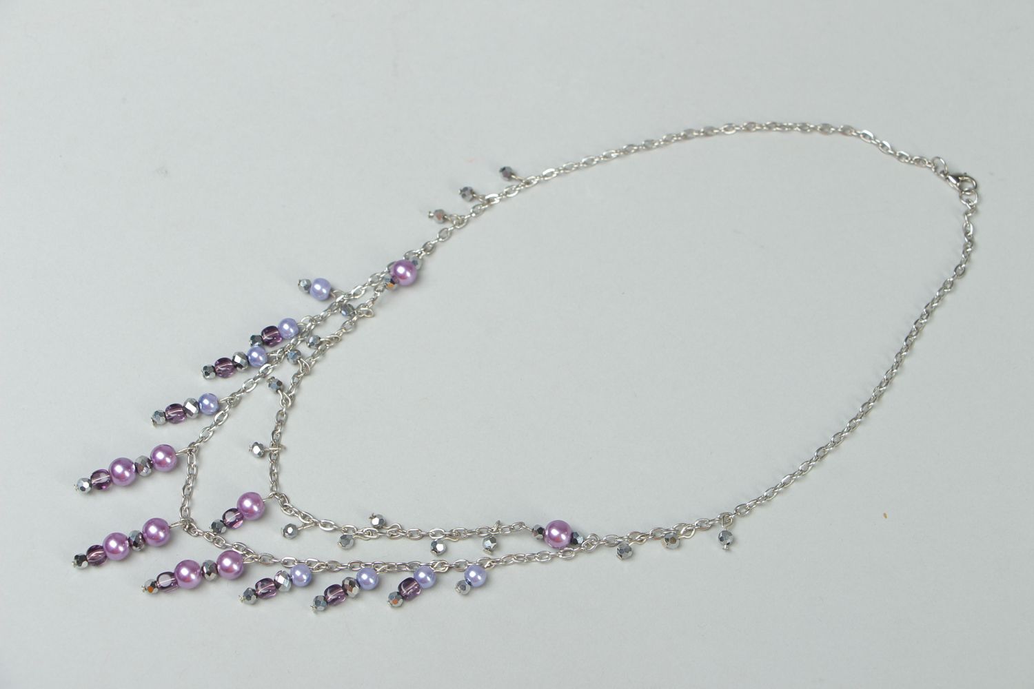 Handmade glass bead necklace Pearl photo 1